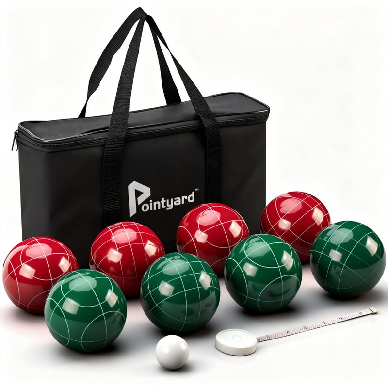 Pointyard Bocce Ball Set, 90mm Resin Bocce Ball Set with 8 Resin Bocce Balls/1 Pallino/Nylon Zippered Bag/Measuring Tape - Outdoor Lawn Games for Adults Family/Yard/Beach Game - Image 1
